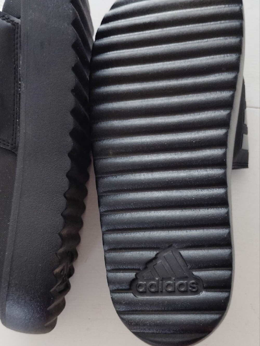 adidas Black Slide Sandals with Signature Three Stripes - Picture 4 of 8